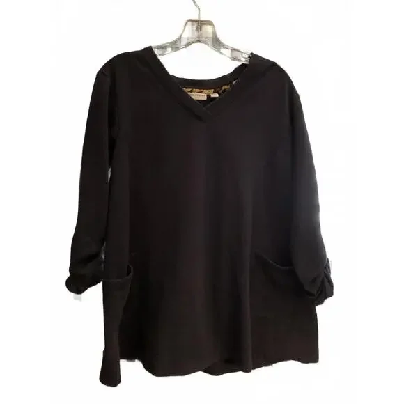 Susan Graver Navy Blue V Neck Sweatshirt Tunic Size Large - Picture 1 of 7